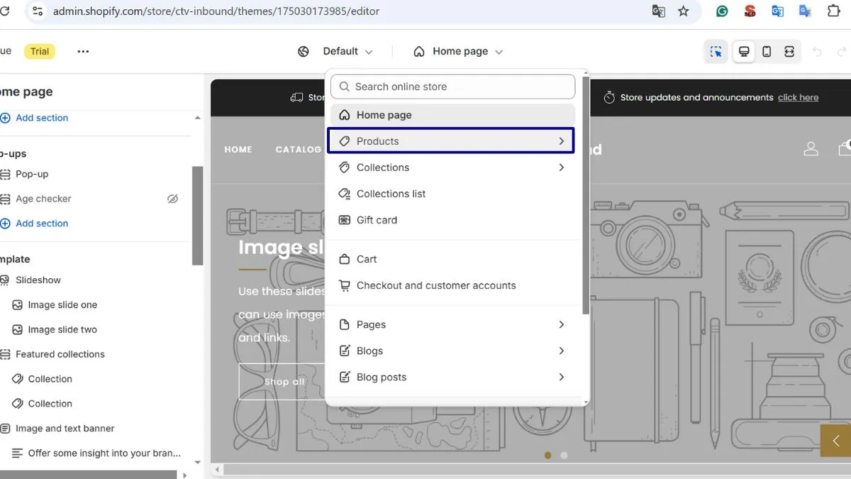 Go to the Product section in the editor